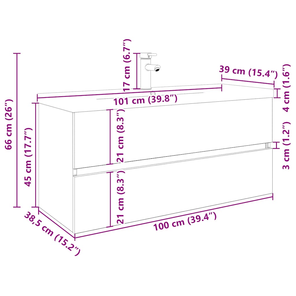 Sink Cabinet with Built-in Basin and Faucet Artisan Oak