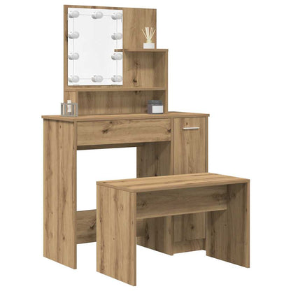 Dressing Table Set with LED Old Wood Engineered Wood - Bend