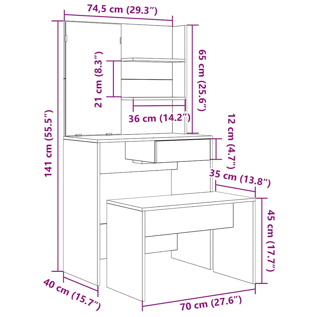 Dressing Table Set Old Wood Engineered Wood - Bend