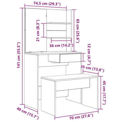 Dressing Table Set Old Wood Engineered Wood - Bend