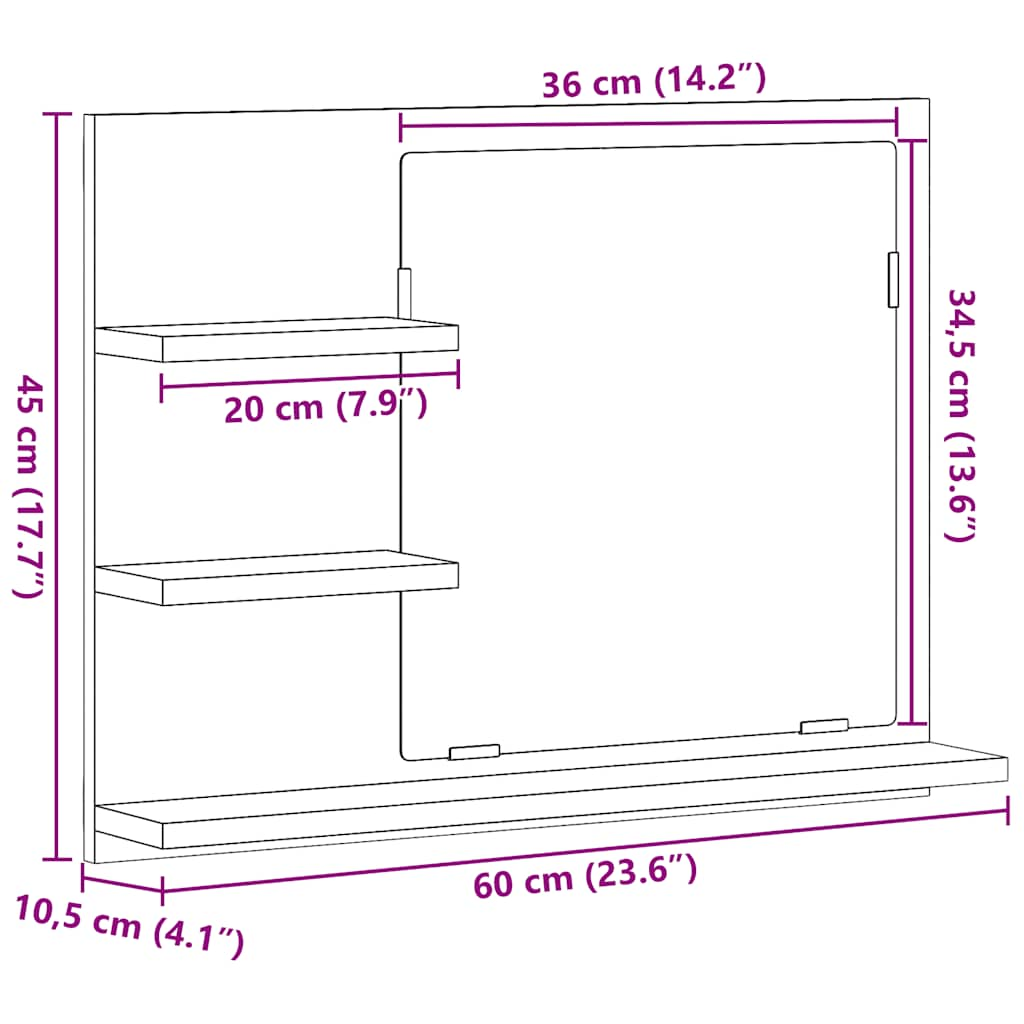 Bathroom Mirror Black Oak 60x10.5x45 cm Engineered Wood