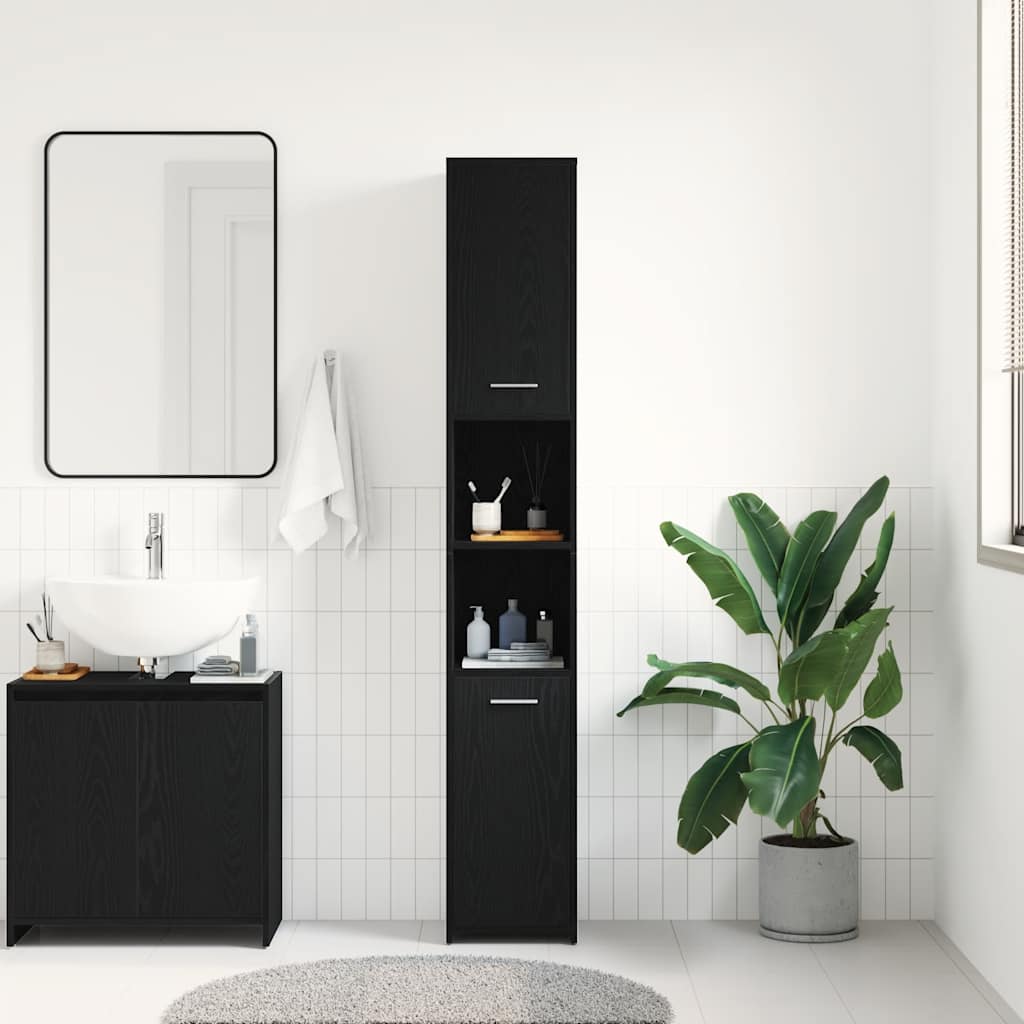 Bathroom Cabinet Black Oak 30x30x183.5 cm Engineered Wood