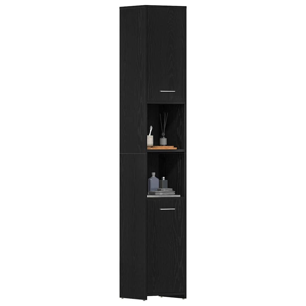 Bathroom Cabinet Black Oak 30x30x183.5 cm Engineered Wood