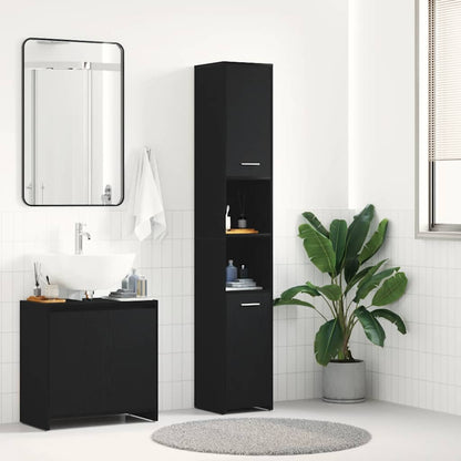 Bathroom Cabinet Black Oak 30x30x183.5 cm Engineered Wood