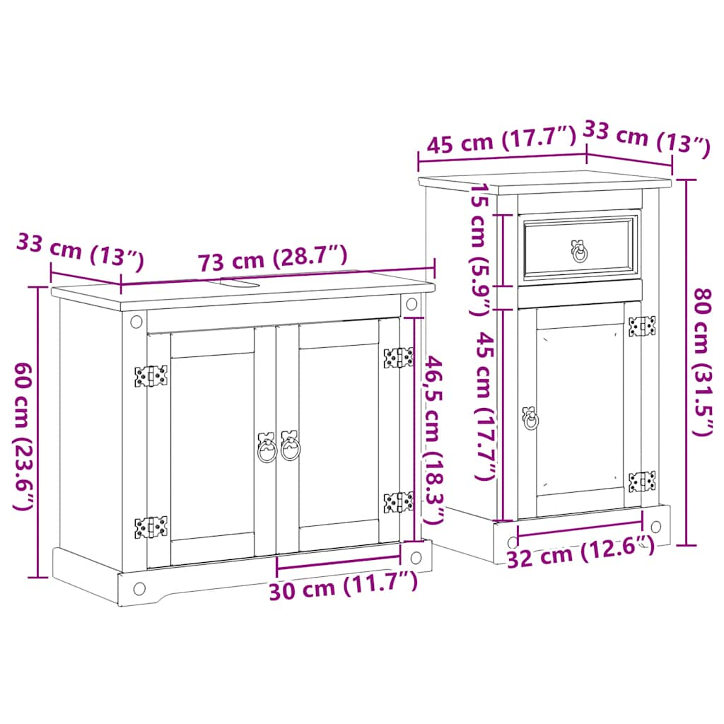 2 Piece Bathroom Furniture Set Corona Solid Wood Pine