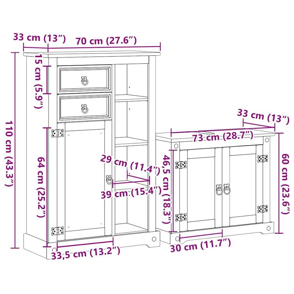 2 Piece Bathroom Furniture Set Corona Solid Wood Pine