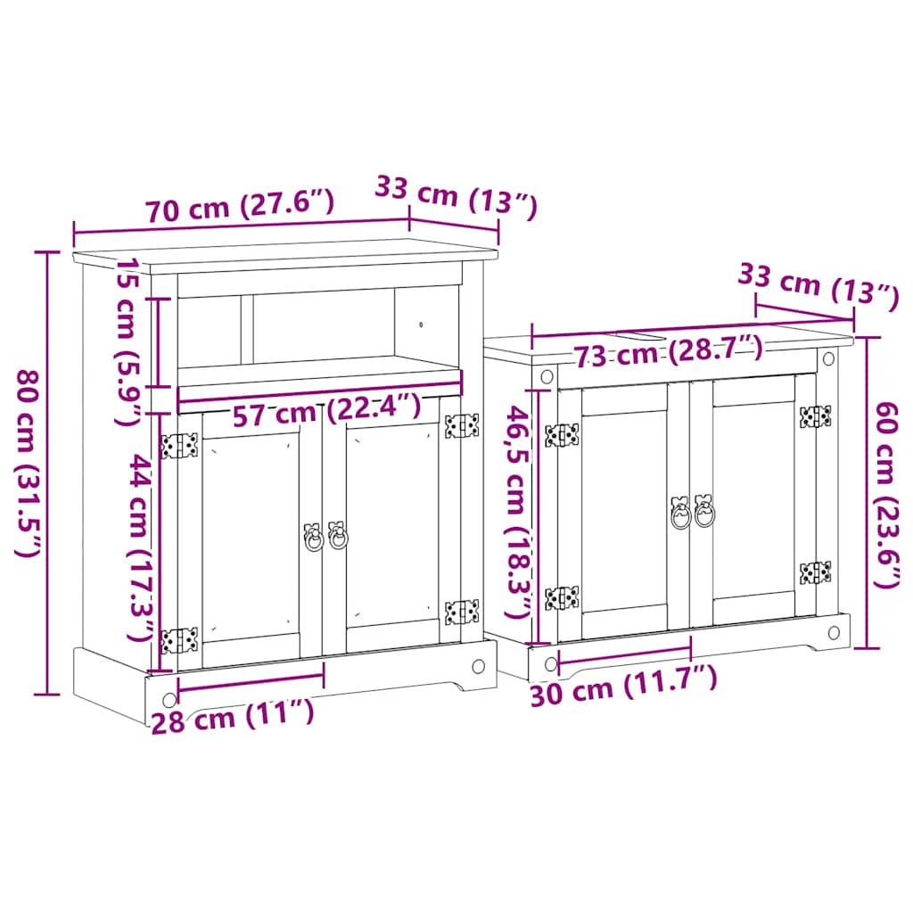 2 Piece Bathroom Furniture Set Corona Solid Wood Pine