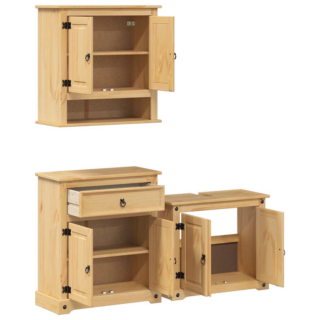 3 Piece Bathroom Furniture Set Corona Solid Wood Pine