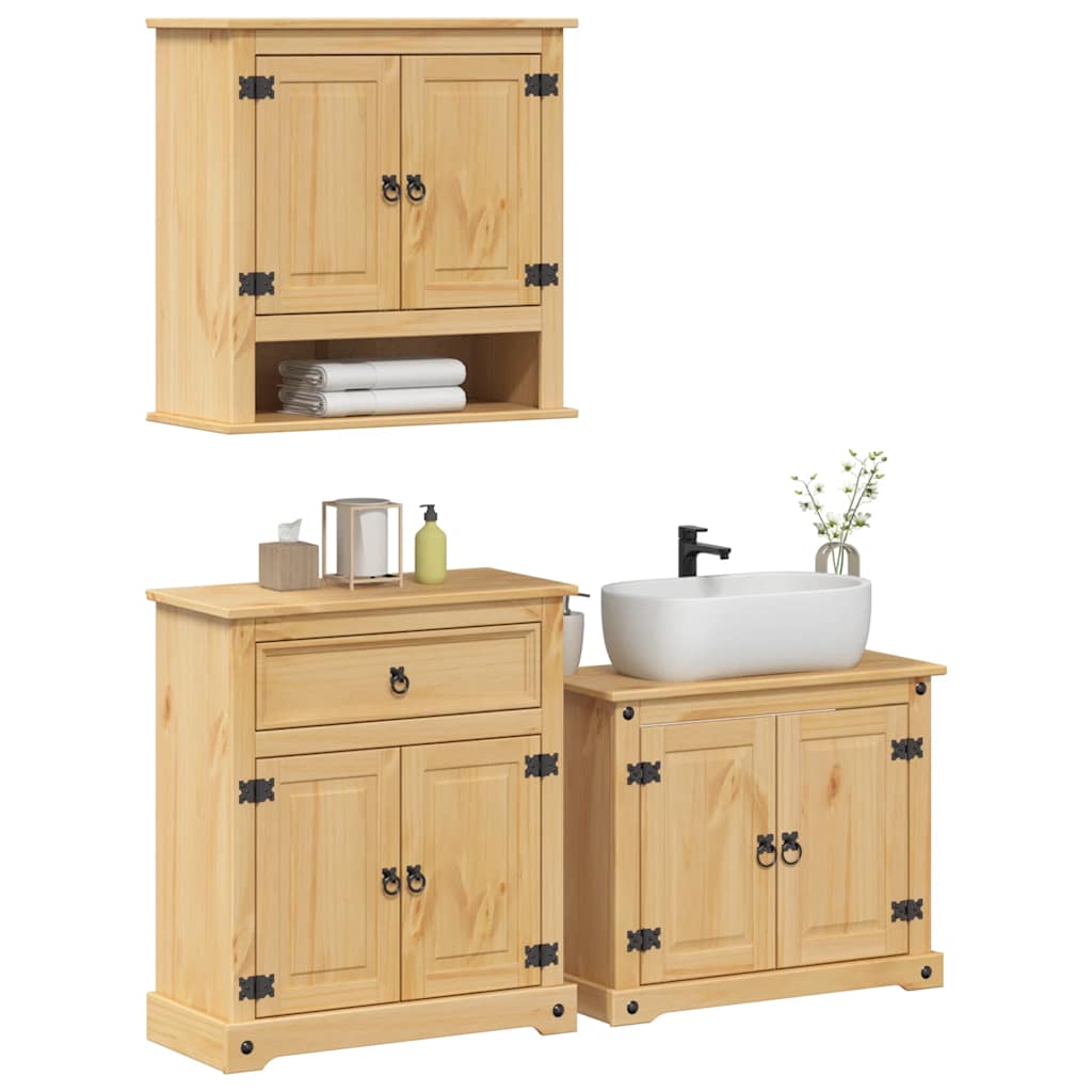 3 Piece Bathroom Furniture Set Corona Solid Wood Pine