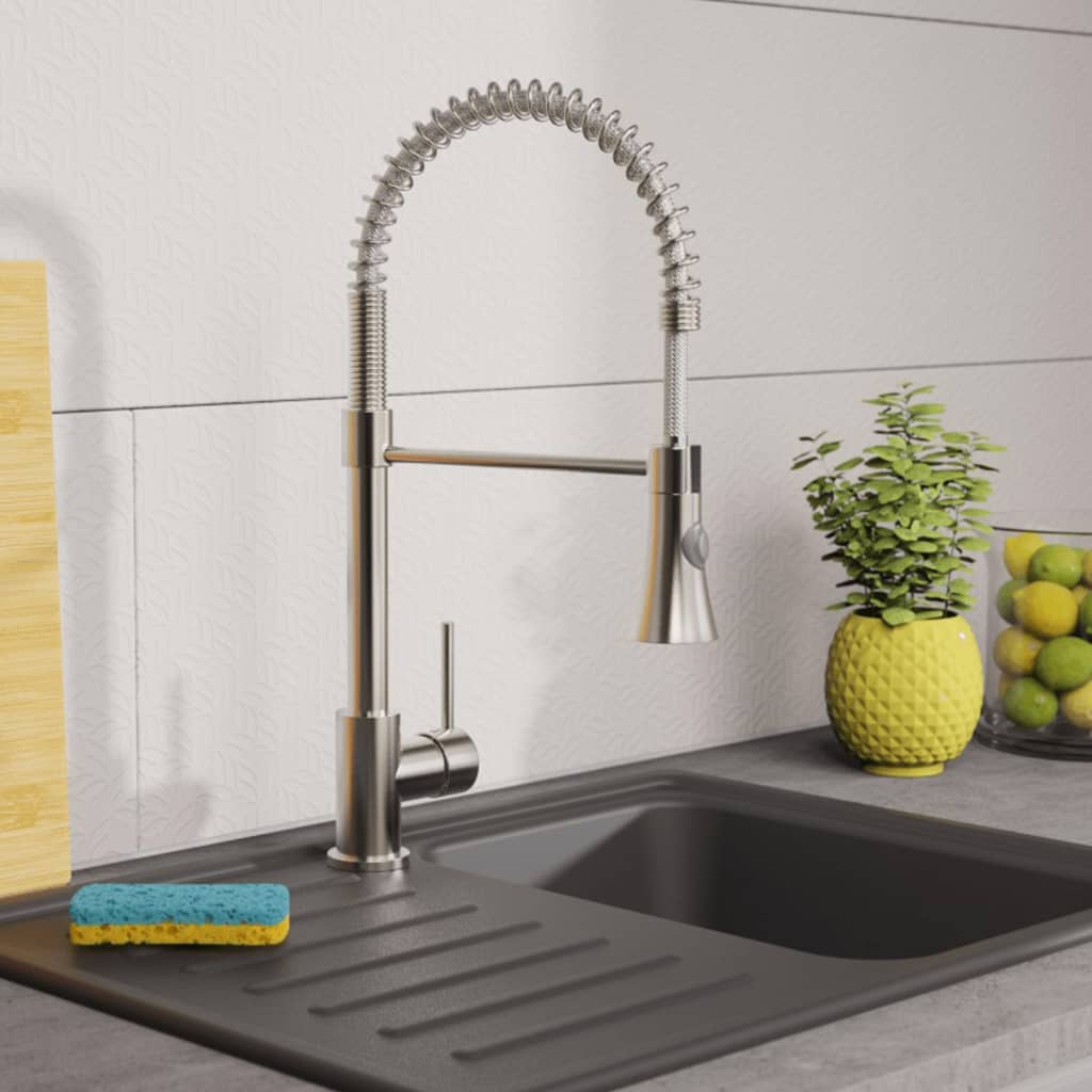 Kitchen Mixer Tap with Spiral Spring Pull-out Spray LEON Nickel