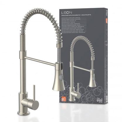 Kitchen Mixer Tap with Spiral Spring Pull-out Spray LEON Nickel