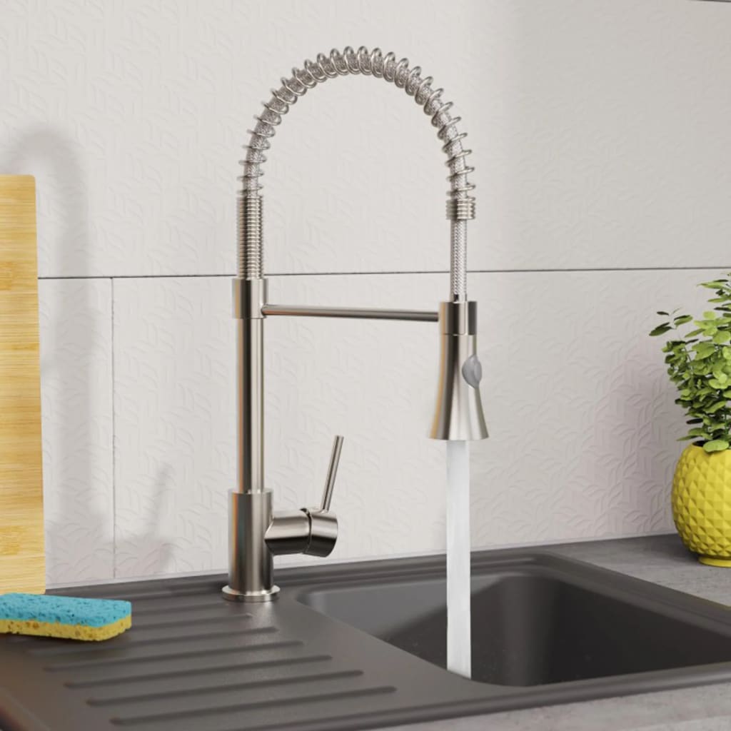 Kitchen Mixer Tap with Spiral Spring Pull-out Spray LEON Nickel