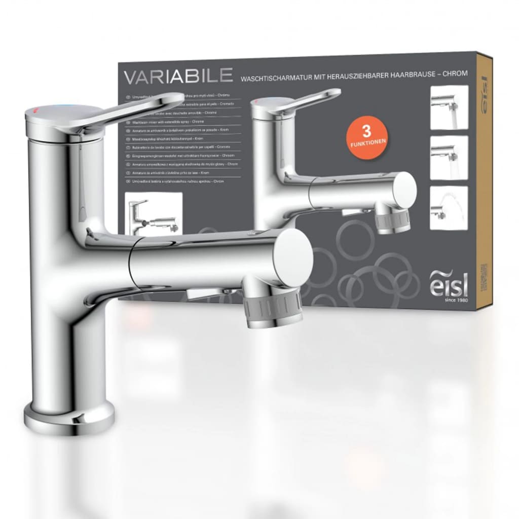 EISL Basin Mixer VARIABILE with Pull-out Spray Chrome - Bend